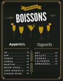 Menu Claudette - Les apéritifs, digestifs, ...
