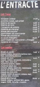 Menu L'Entracte - Les tapas et salades