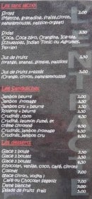 Menu L'Entracte - Les boissons sans alcool, sandwiches et desserts