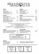 Carte et menu de Le Mabouya à Bouillante — Entrées, poissons, viandes,....