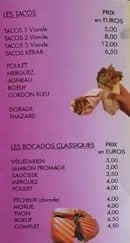 Menu Bayper - Tacos et bocados