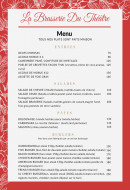 Carte et menu de La Brasserie du Théâtre à Fort de France — Les entrées, salades et burgers,...