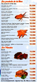 Menu Le Littoral - Les produits de la mer et viandes