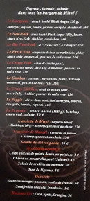 Menu Misyé Burger - Burgers, assiettes, salades,...