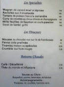 Menu La Voile - Les spécialités, les douceurs et les boissons chaudes 