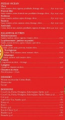 Carte et menu de Pizza Del Forno à Saint Pierre — Les pizzas oceans, les salades et autres, les desserts...