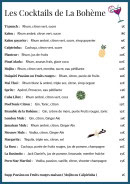 Carte et menu de La Bohème à Les Trois Bassins — 1