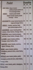 Carte et menu de Au coeur de grand Ilet chez Tania à Salazie — Les pizzas poulet