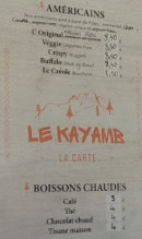 Menu Le Kayamb - Les américains et boissons chaudes