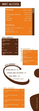 Menu Métis Café - Les bières, les apéritifs,....
