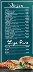 Menu Chez presto - Burgers et mega buns 