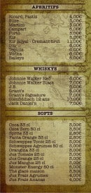 Menu La Capitainerie - Les apéritifs, whiskys et softs