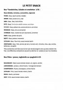 Menu Le Petit Snack - Les sandwiches et pâtes