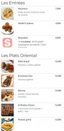 Menu Resto renad - Les entrées et plats oriental