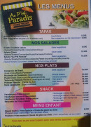 Menu Au P'tit Paradis - Les menus