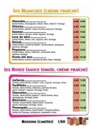 Menu Chez Coco - Pizzas blanches, roses et boissons