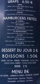 Menu French Truck Nicolas - Wraps, hamburgers, desserts,.....