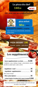 Menu L'atelier pizza - Pizzas du chef et supplements