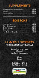 Menu L'authentique - Les suppléments, boissons, glaces et sorbets