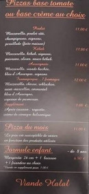 Carte et menu de La Flamme Napolitaine à Domarin — Pizzas base tomate ou crème et formule enfant