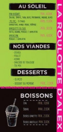 Menu La Roulotte d'Alex - Les viandes, les desserts ...