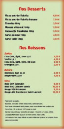 Menu Le petit camion - Desserts et boissons 