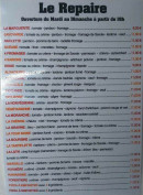 Menu Le repaire - Pizzas