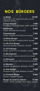 Menu Les Ch'tites Frites Belges - Les burgers