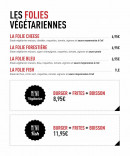 Menu Les Folies Burger's - Les végétariennes