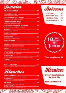 Menu Mimo Pizza - Tomates, blanches et boissons