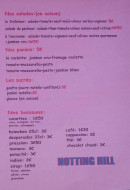 Menu Notting Hill - Salades, paninis, boissons,...