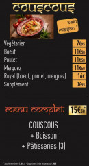 Menu Orient express chez alex - Les couscous et le menu complet couscous