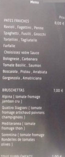 Menu Pasta Perugina - Pâtes et bruchettas 