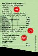 Menu Pasta'tya - Le box, boissons sandwiches...