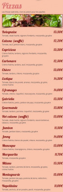 Menu Pizza Gabriella - les pizzas