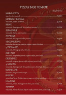 Menu Pizza Mizza - Pizzas base tomate