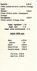 Menu Storia Pizza - les pizzas à base crème et kebab