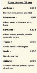 Menu Storia Pizza - les pizzas desserts