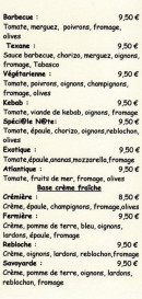 Menu Storia Pizza - les pizzas à base tomate et crème