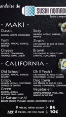 Menu Sushi Nomade - Maki et california