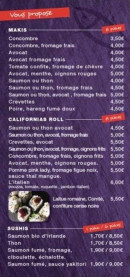 Menu Sushigian - Maki, california rolls et  sushi