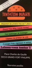 Menu Tentation burger - Carte et menu tentation burger grand fort philippe