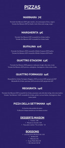 Menu Tigrata Pizza - Les pizzas, desserts et boissons