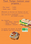 Menu Tout Temps Camion - Plats, salades, formules,...