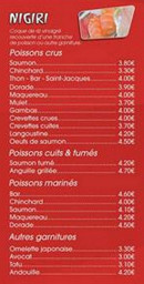 Menu Ty Sushi - Les nigiris 