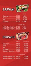 Menu Ty Sushi - Les sashimis et les shirashis 