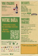 Menu Baïla Pizza Autentico - Vins, desserts et boissons