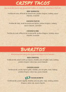 Menu Indiana Café - Les tacos et burritos