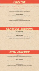 Menu Indiana Café - Fajitas, classics indiana et fish market