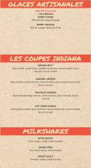 Menu Indiana Café - Glaces artisanales, coupes indiana et milkshakes